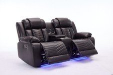 Zeus Leather Electric Recliner Sofa 2 Seater - Cup Holders/Bluetooth/USB/LED