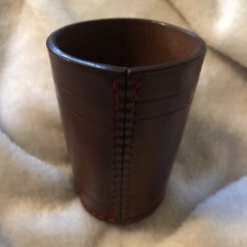 Vintage Red Stitched Leather Dice Shaker Cup  Gaming Shaker Brown 3.75" tall
