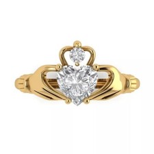 2 Ct Heart White Diamond Irish Claddagh Bridal Wedding Ring 14k Yellow Gold Over