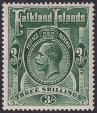Falkland Islands 1923 KGV 3sh Slate-Green Mint SG80 cat £110