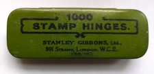 STANLEY GIBBONS ANTIQUE TIN OF STAMP HINGES WITH  CONTENTS