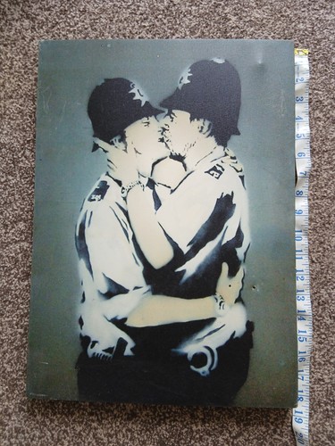 Banksy kissing coppers - kissing, canvas