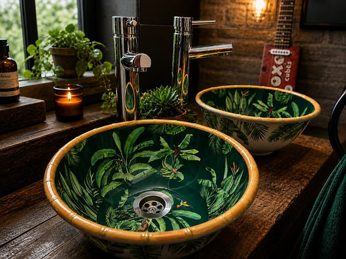 Tropical leaf statement basin - tropical,