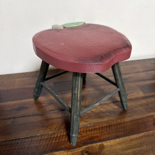 Wooden stool red apple plant - red,