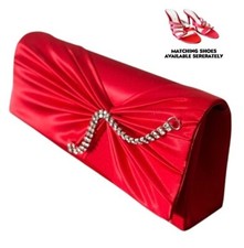 Red Satin & Diamante Clutch Bag 30cm Detachable Strap Bag is 23 x 10 x 5cm Lined
