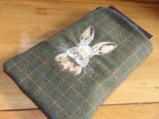 Handmade wild Hare Embroidered Book Sleeve Cover Padded Book Tweed Fabric Pouch