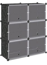 Storage Cube Organiser with 6 Cubes and Doors Black PP Modular Plastic Shoe Rack