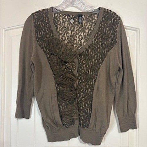 Brown lace ruffle cardigan - brown,