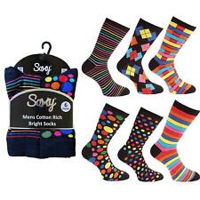 6 Pairs Mens Soxy Vivid Designer Odd Socks Size 6-11 Stripes Spots Bright Gift 