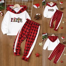 2PCS Boys Plaid Check Hooded