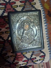Greek Orthodox 950 Silver on Hand Painted Icon Madonna &  Child,  Traditions Art