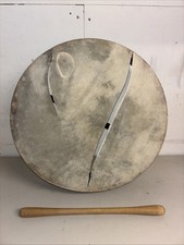 Vintage Irish Drum Bodhran With Double Ended Tipper Skin Is Damaged Display