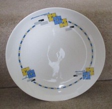 Antique Art Deco Midwinter Porcelon Cake Plate - Geometric Blue & Yellow Design