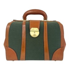 New Green Canvas Doctors Bag Leather Trim Brown 28x15.5x22cm Travel