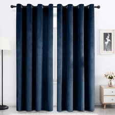 Thick Velvet Blackout Curtains Eyelet Ring Top Ready Made Lined Curtain Pair