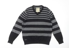 Dissident Men's Black Striped Cotton Pullover Jumper L