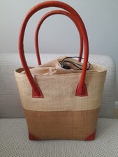 BNWOT Handmade Raffia Basket Bag Handbag by BASKET BASKET MADAGASCAR + Leather