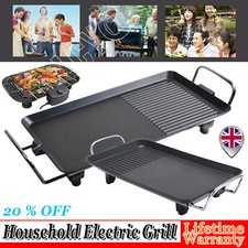 Electric Table Top Grill Griddle BBQ Hot Plate Camping Cooking Cast Iron Pan