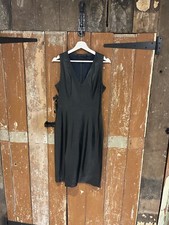 Zara Faux Leather Dress Women's Size Medium Black Sleeveless Mid Length V-Neck