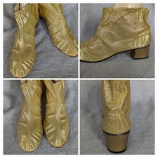 Vtg 60s Gold Lamé Lurex Stretch Ankle Booties Boots Sz 8 Mod Go-Go Space Age
