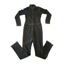Vtg Rare 90's Y2K Mecca Femme Charcoal Moto Biker Denim Catsuit Jumpsuit 7/8