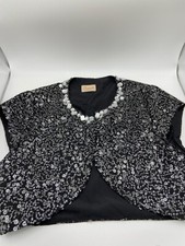 Elizabeth Gibson Women’s Black Sequin Bolero Jacket with Beaded Neckline size 10