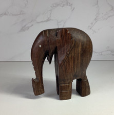 Vintage Small Brown Wooden Elephant Statue Figurine Hand Carved