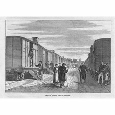 FRANCO PRUSSIAN WAR Railway Wagons Used as Hospitals - Antique Print 1870