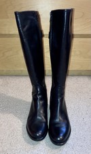 Moda In Pelle Long Black Leather Boots Low Heel Size 37 Brand New