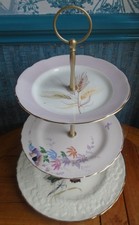 3 tier cake stand Made from vintage mismatched embossed & floral plates SET C