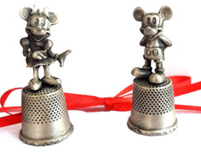 Vintage DISNEY MICKEY MOUSE & MINNIE PEWTER Thimbles, excellent condition
