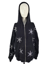 Unknown London Y2K Hoodie Mens Black Shiny Rhinestones Dagger Zip Up Gothic M