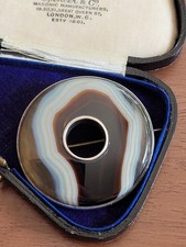 LARGE ANTIQUE VICTORIAN SILVER & BANDED AGATE SASH PLAID BROOCH