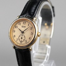 SEIKO 1983 Vintage 1428-0010 Women's Watch Gold 23mm New Battery New LeatherBand