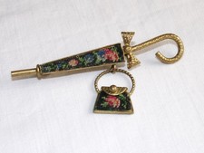 Retro Vintage Embroidery Needlework Umbrella Brooch Handbag Charm Mary Poppins