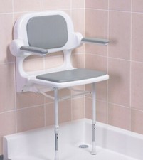 AKW 2000 Series Fold-Up Shower Seat, Adjustable Wall Mounted, Padded - Blue/Grey