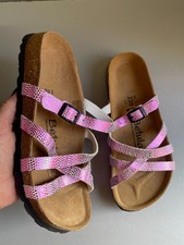 Birkenstock Betula metallic pink spotted strappy narrow slide sandals uk 3.5