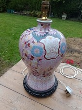 Very Large Hand Painted Bulbous Ceramic Chinese Themed Table Lamp