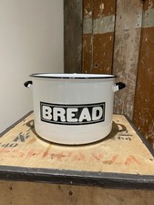 Vintage Enamel Bread Tin Bin White Shabby Chic Farmhouse Kitchen