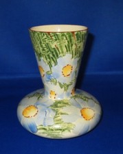 Vintage MYOTT Art Deco Large Cone Neck Posy Vase 8988 Green, Blue Yellow Flowers