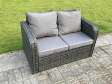 2 Seater Curved Arm High Back Rattan Double Love Seat Sofa Outdoor Furniture