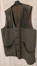 VINTAGE GREEN TWEED SUEDE WAISTCOAT XXL HUNTING SHOOTING COUNTRY GC