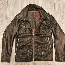 SUPERDRY Brad Leather Jacket Vintage Mens Large M Medium Black Biker Distressed