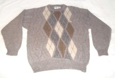 Vintage Monte Carlo Kid Angora Wool Jumper, Taupe-Brown, Argyle Pattern, Size 40