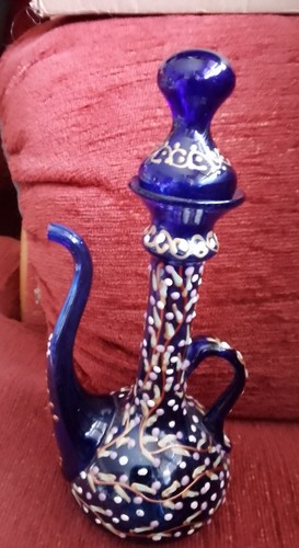 Bohemian blue glass enameled - glass,
