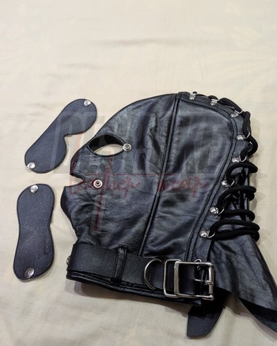 Leather bondage hood mask - leather,