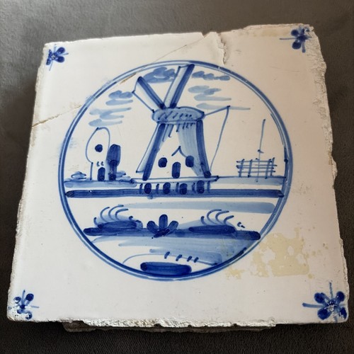 Antique dutch delft tile 18th - antique,