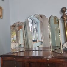 Vintage Triple Dressing Mirror Bevel  Edged Folding Table Arched Freestanding