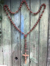 LARGE VINTAGE FRENCH ROSARY WITH CARVED WOODEN BEADS,  117cm Long, CATHOLIC NUNS