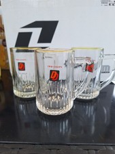 3 x Ind Coope Double Diamond Beer Half Pint Glass Tankards Vintage Gold Rim